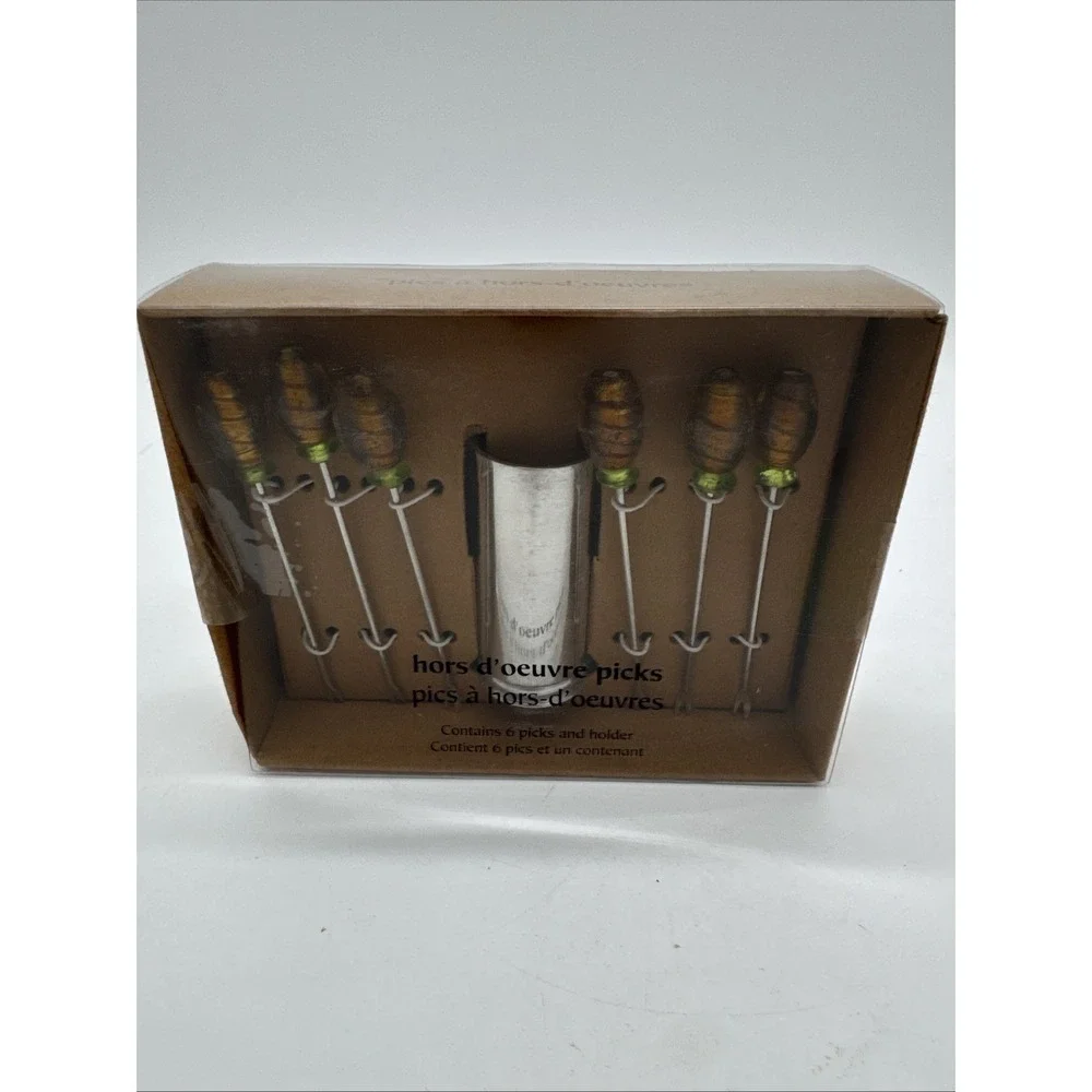 Pier 1 imports celebration hors d'oeuvre picks, 6 picks & holder New In Box